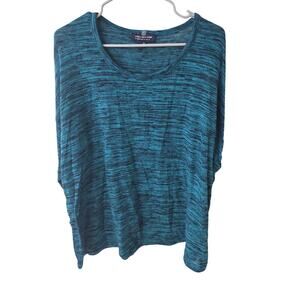 Jones New York Signature Seagreen and Black Heather Crew Neck Top - 3X